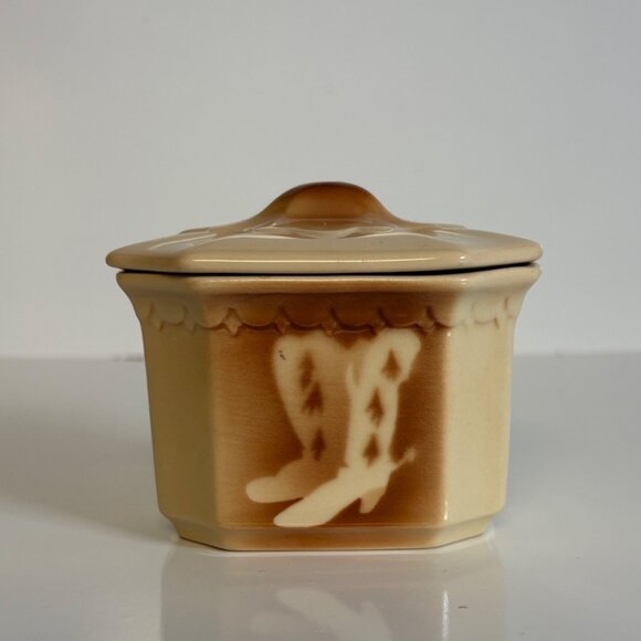Syracuse China Econo-Rim Lidded Sugar Bowl Cowboy Boot Motif Vintage USA - Picture 1 of 9